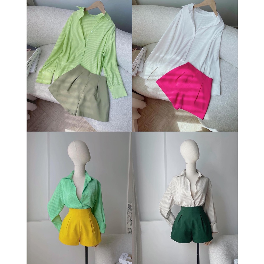 Áo somi tay dài mix quần short