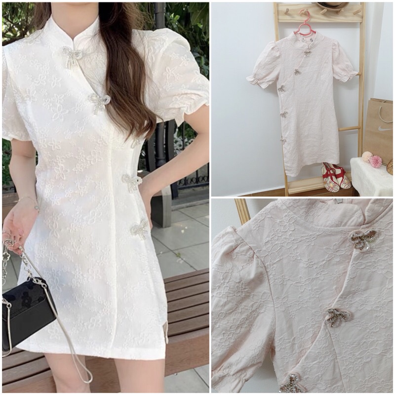 Sườn xám đầm hoa voan cách tân