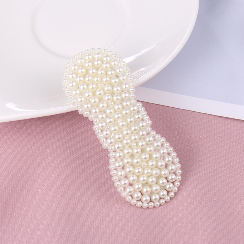 Kẹp Tóc Nhựa Hình Nơ Đính Ngọc Trai Phong Cách Hàn Quốc Cho Nữ