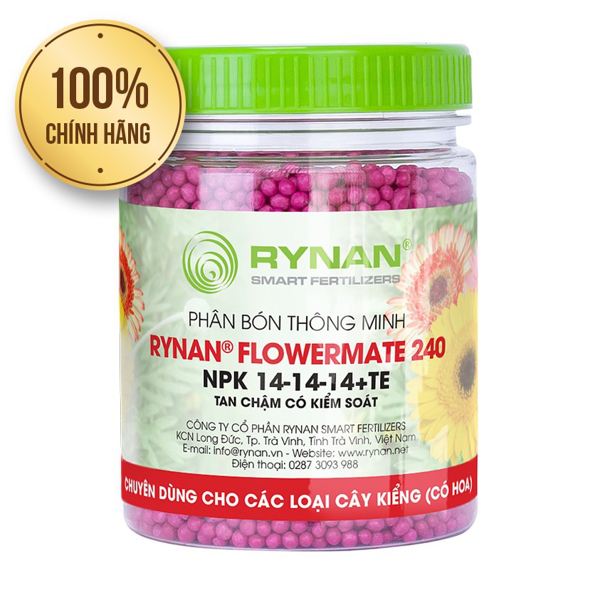 Phân Bón Thông Minh Rynan Flowermate 240 NPK 14-14-14+TE Chuyên dùng cho các loại cây kiểng có hoa (150g)