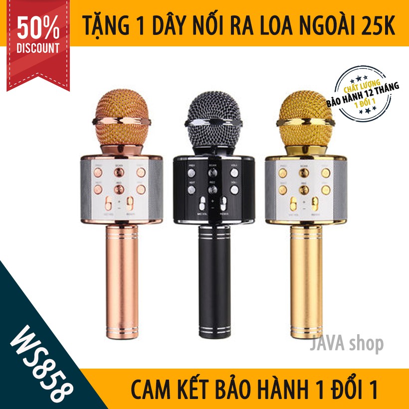 [BH 24 THÁNG] Mic Hát Karaoke Bluetooth Không Dây WS858 -Tặng 1 dây nối ra loa ngoài 25K - Âm vang - Ấm