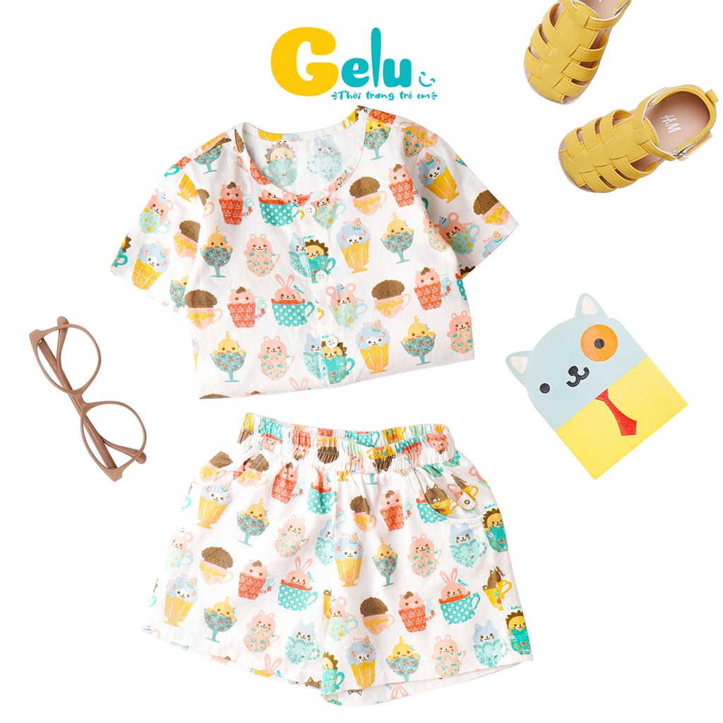 Bộ quần áo cho bé chất thô mềm GELU KIDS họa tiết hoạt hình siêu đáng yêu - SBU005
