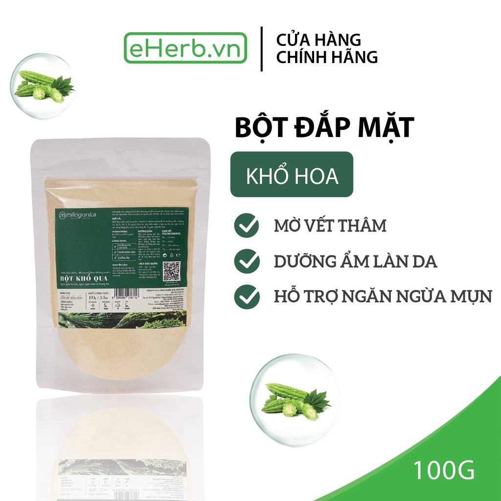 Bột khổ qua nguyên chất đắp mặt nạ ngừa mụn, mờ vết thâm - mask khổ qua rừng MILAGANICS 100gr (túi zip)