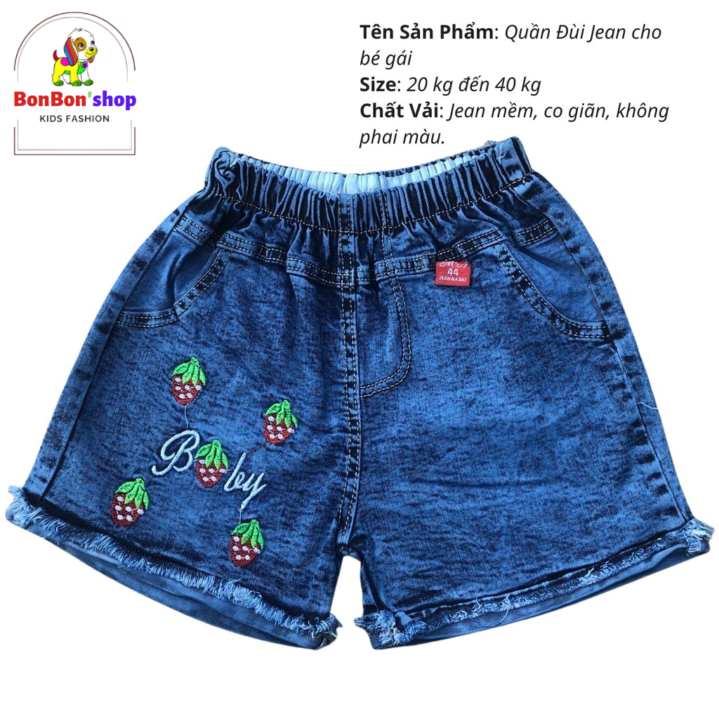 (Ảnh Thật 100%) quần đùi jean, quần bò short vải mềm cho bé gái size đại BONSHOP-QJ03
