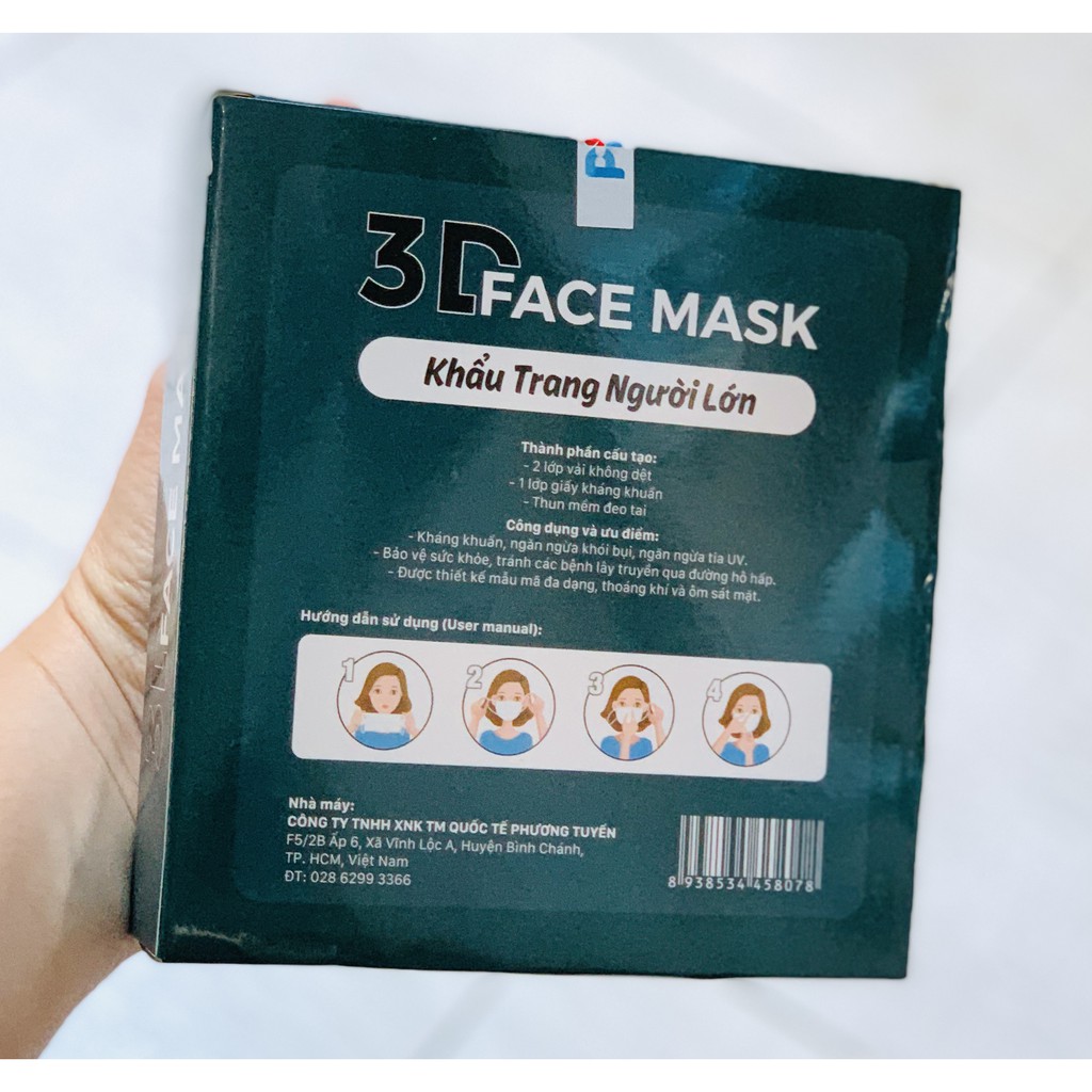 HỘP 10 CÁI KHẨU TRANG NGƯỜI LỚN 3D FACE MASK PHƯƠNG TUYẾN | BigBuy360 - bigbuy360.vn