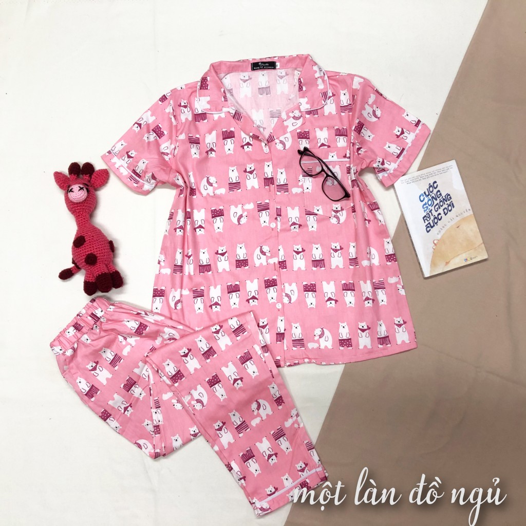 ĐỒ NGỦ THÔ COTTON -Áo cộc quần dài