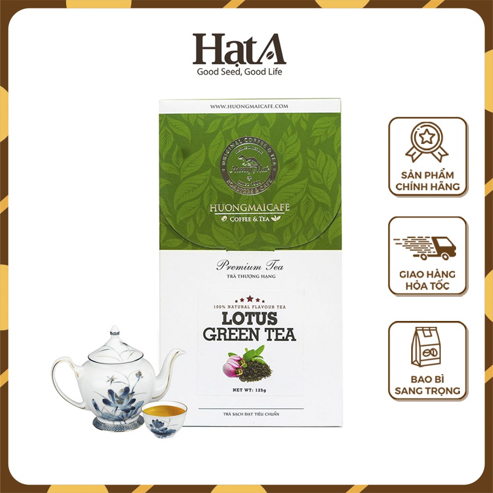 Trà sen thượng hạng Hương Mai Cafe Premium Lotus Green Tea 100% lá trà non ướp trong bông sen 125gr