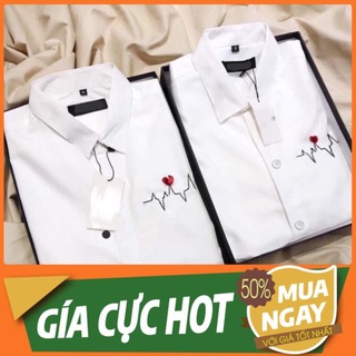 ƯU ĐÃI. QUẢNG CHÂU ODER CHÍNH HÃNG TẬN GỐC Áo sơmi nam nữ thêu nhịp tim HOT HOT