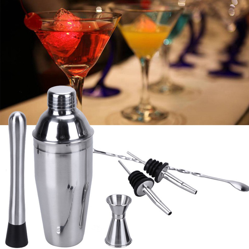 1Pcs Home Kitchen Ware Winged Cork Screw Bottle Opener Sier & 6Pcs 750Ml Stainless Steel Cocktail Shaker Bar Set Wine Martini Drink Mixer Bar/Party Tool Bartender Gifts