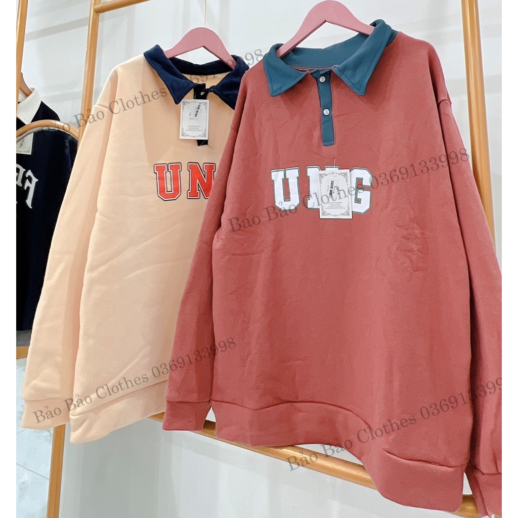 Áo Thun Polo Cổ Bẻ Dài Tay UNG Dáng Rộng Unisex Nam Nữ Chất Đẹp Uzzlang