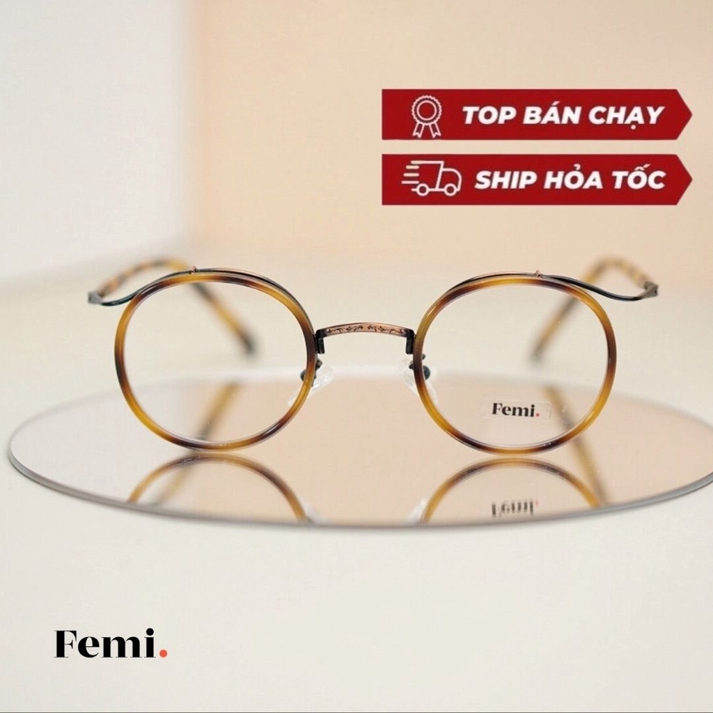 Gọng kính tròn nam Femi Sato phong cách Retro mắt kính cận tròn kim loại