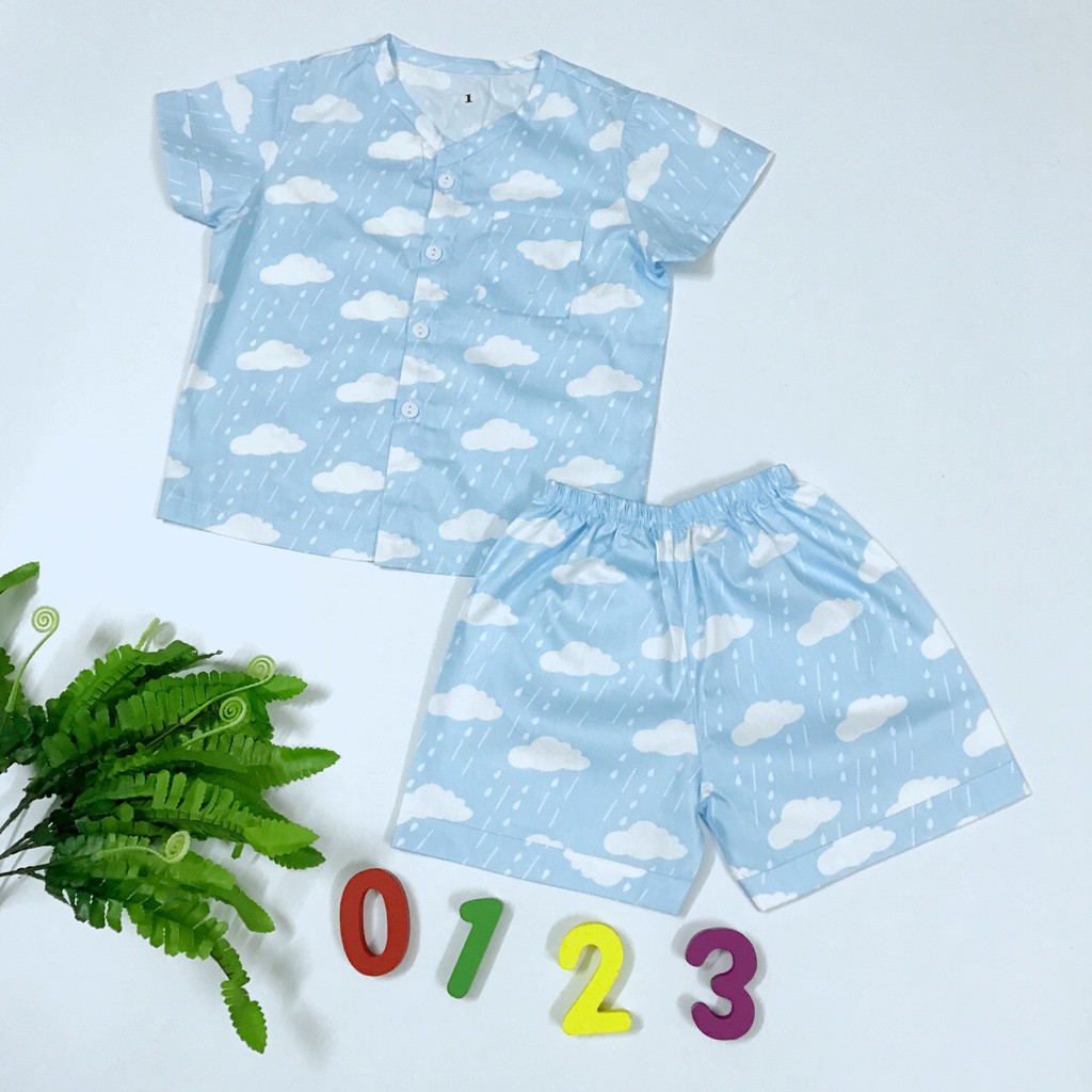 Pijama đùi cho bé trai bé gái vải thô lụa 100% cotton mịn đẹp hút mồ hôi size 10-20kg nhiều mẫu