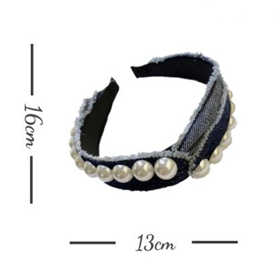 Cài Tóc Vải Denim Thắt Nút Đính Ngọc Trai Phong Cách Hàn Quốc