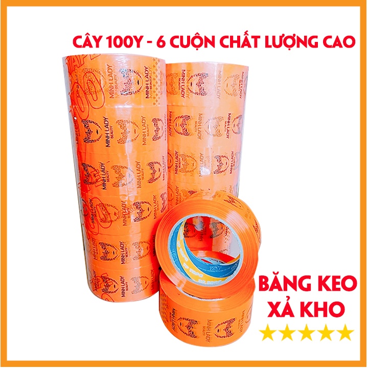 BĂNG KEO DÁN Đóng hàng, Freeship ,Cây 100Y, 6 cuộn 1 ký, Băng keo dày chất lượng, Giá sỉ