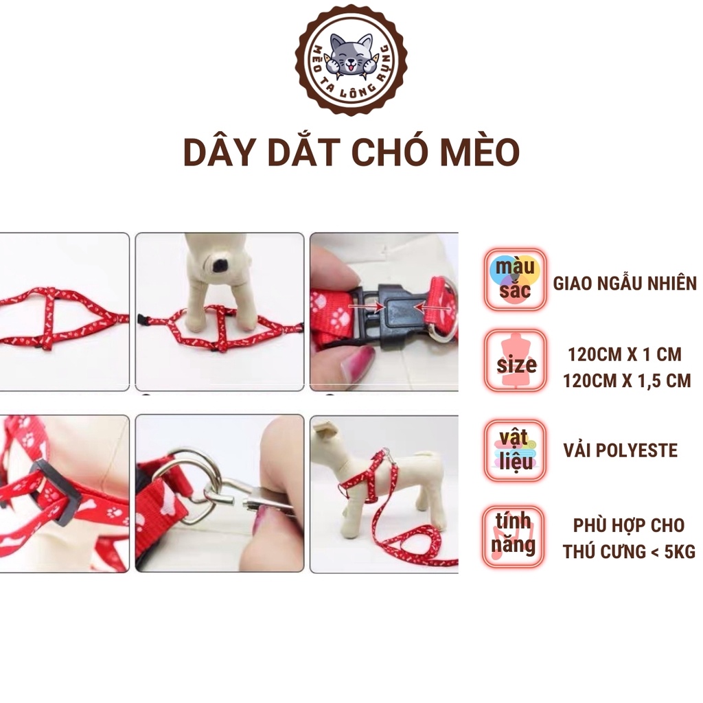 Dây xích chó, dây dắt chó, dây dắt mèo nhiều màu sắc dành cho thú cưng dưới 7kg