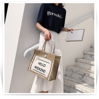 Túi cói họa tiết thổ cẩm, hello weekend