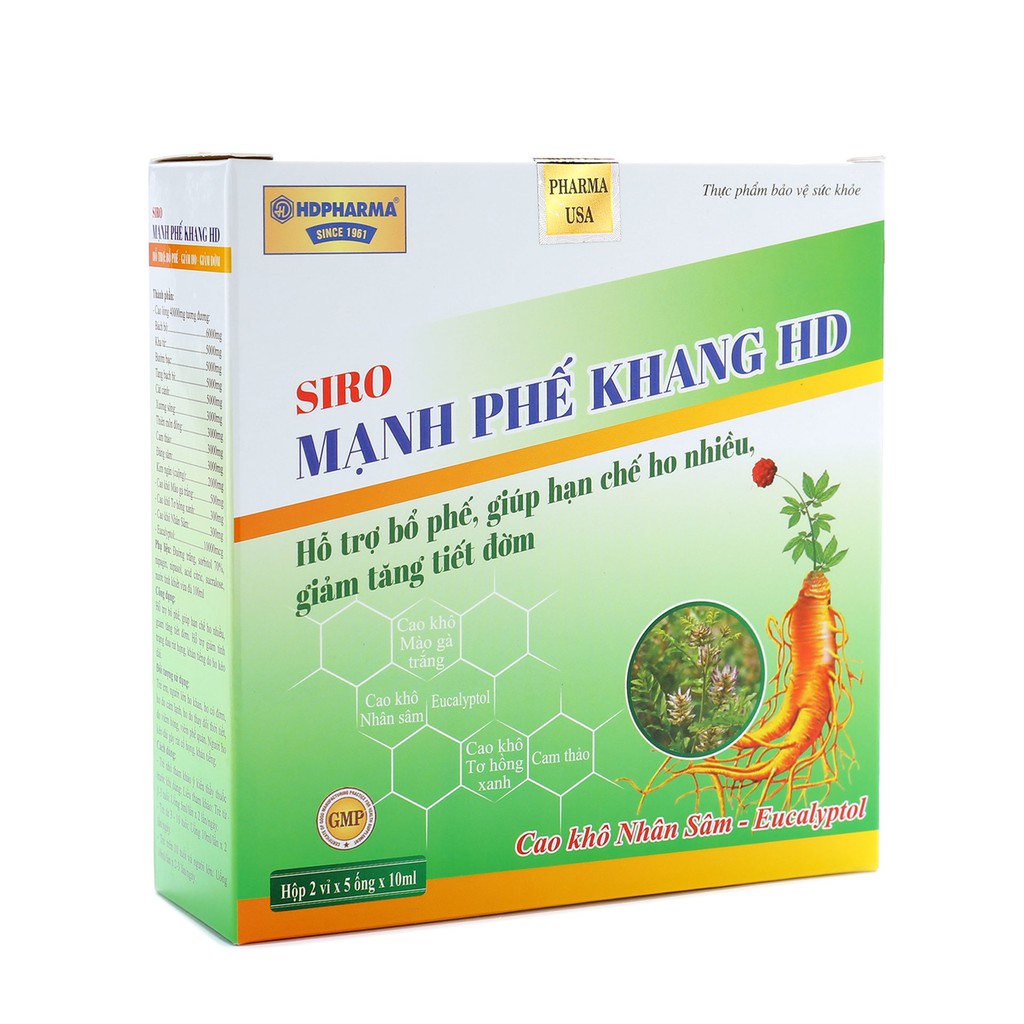 Siro ho MẠNH PHẾ KHANG gúp bổ phế, giảm tăng tiết đờm, giảm ho Hộp 10 ống