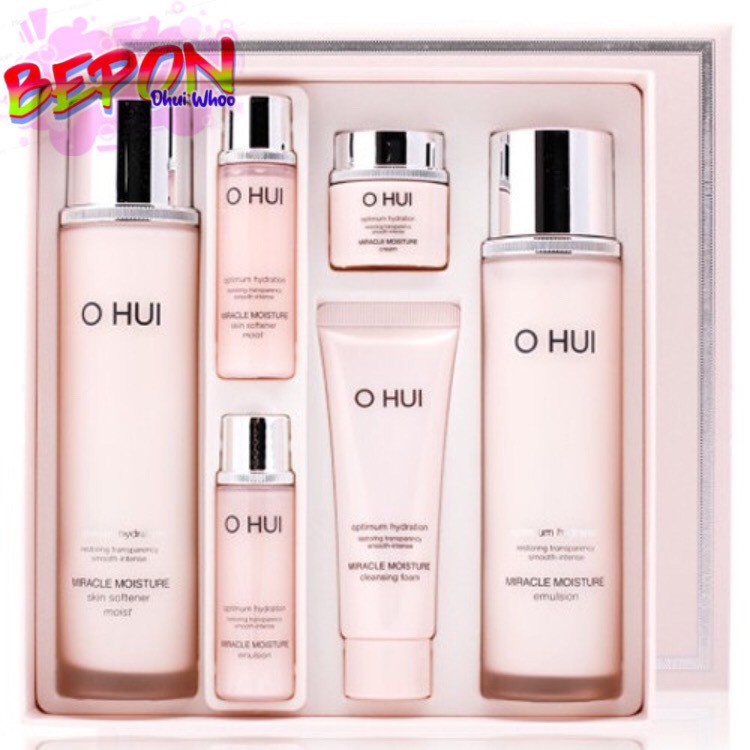 Set Dưỡng Da Trắng Hồng Rạng Ngời Ohui Miracle Moisture Special Set 6sp Dưỡng Ẩm Giúp Da Căng Bóng, Sáng Khỏe