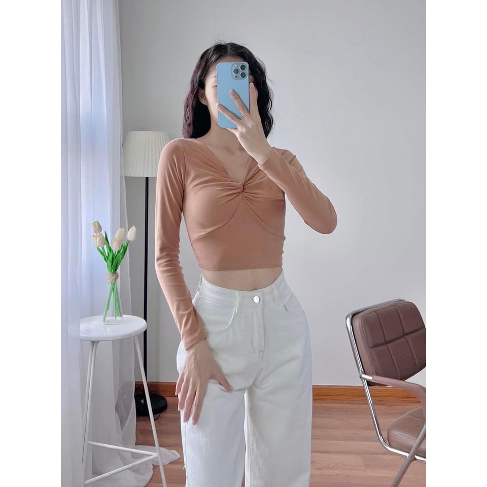 🤎Áo Thun Croptop Body Tay Dài xoắn Ngực 7 Màu [ ảnh-video thật ] PHƯƠNGSHOP1812