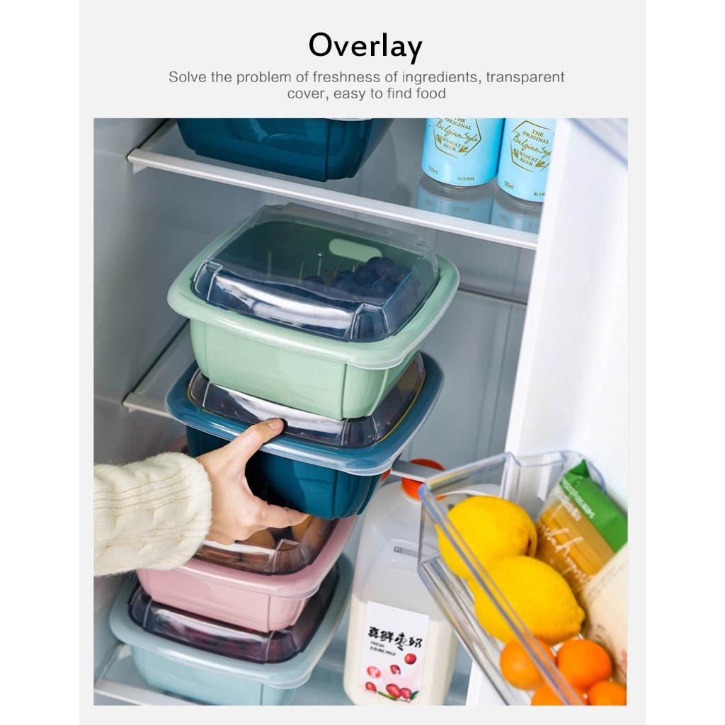 Strainer Double-layer Drain Basket with Lid Plastic Fruit Storage Basket Kitchen Refrigerator Drain Storage Box