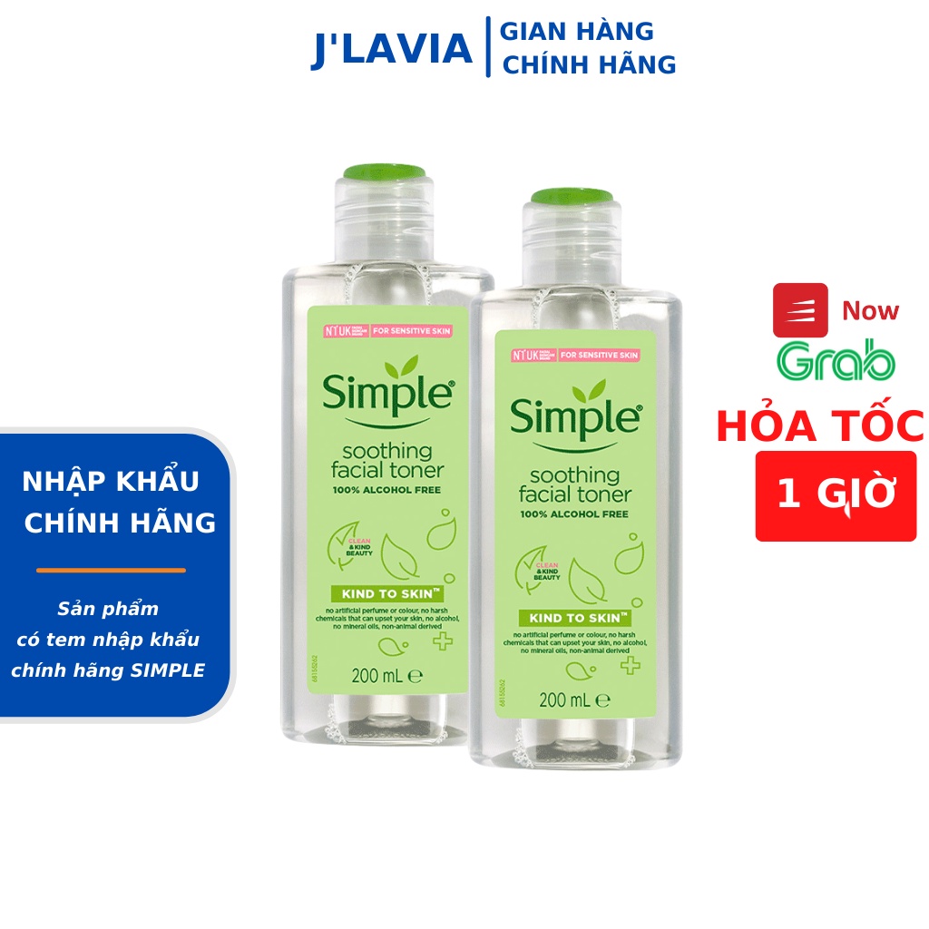 Nước hoa hồng Simple Toner làm dịu và cân bằng độ ẩm cho da - lành tính không chứa cồn 200ml