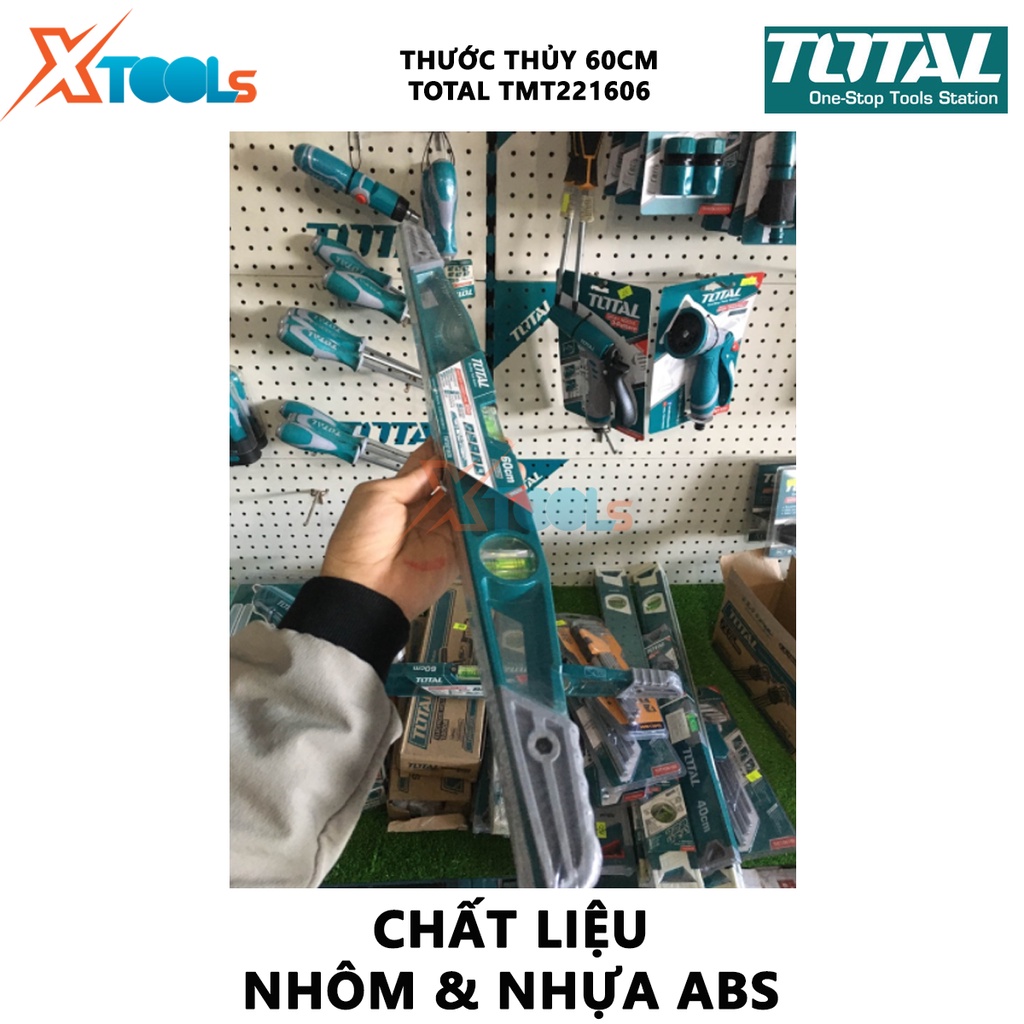 Thước thủy TOTAL TMT221606 | thước nivo Khối lượng 0.5kg, Độ dày thanh nhôm 0.5mm, Chiều dài 600mm đo góc nghiêng, độ ng