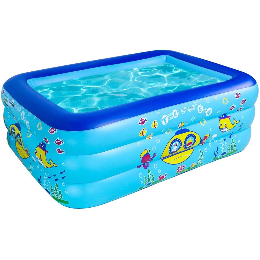 Bể Bơi 3 Tầng Trẻ Em Hình Chữ Nhật 1.3m/ 1.5m/ 1.8m/ 2.1m, Bể phao bơi cho bé, Đế chống trượt an toàn, Tặng kèm phụ kiện