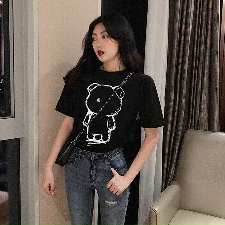 Áo thun tay lỡ form rộng unisex nam nữ mặc đều đẹp in hình chú gấu dễ thương t33