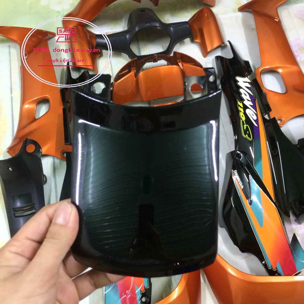 Dàn áo xe wave alpha -vỏ nhựa wave thái - wave 110 -wave nhỏ nhựa nguyên sinh ABS cao cấp màu Cam Đen