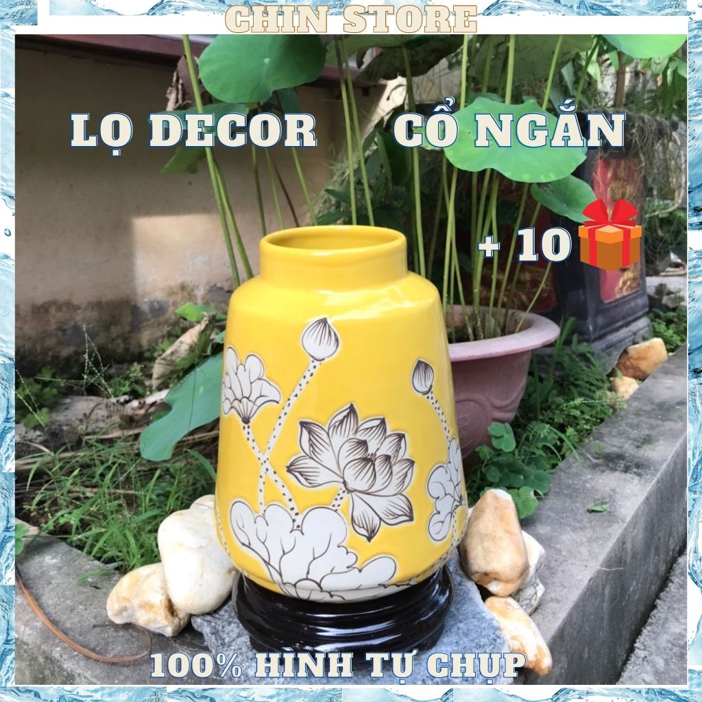 Bình hoa decor, lọ hoa decor gốm sứ BÁT TRÀNG họa tiết hoa vẽ bằng tay cổ ngắn nhiều mẫu 23*17 cm