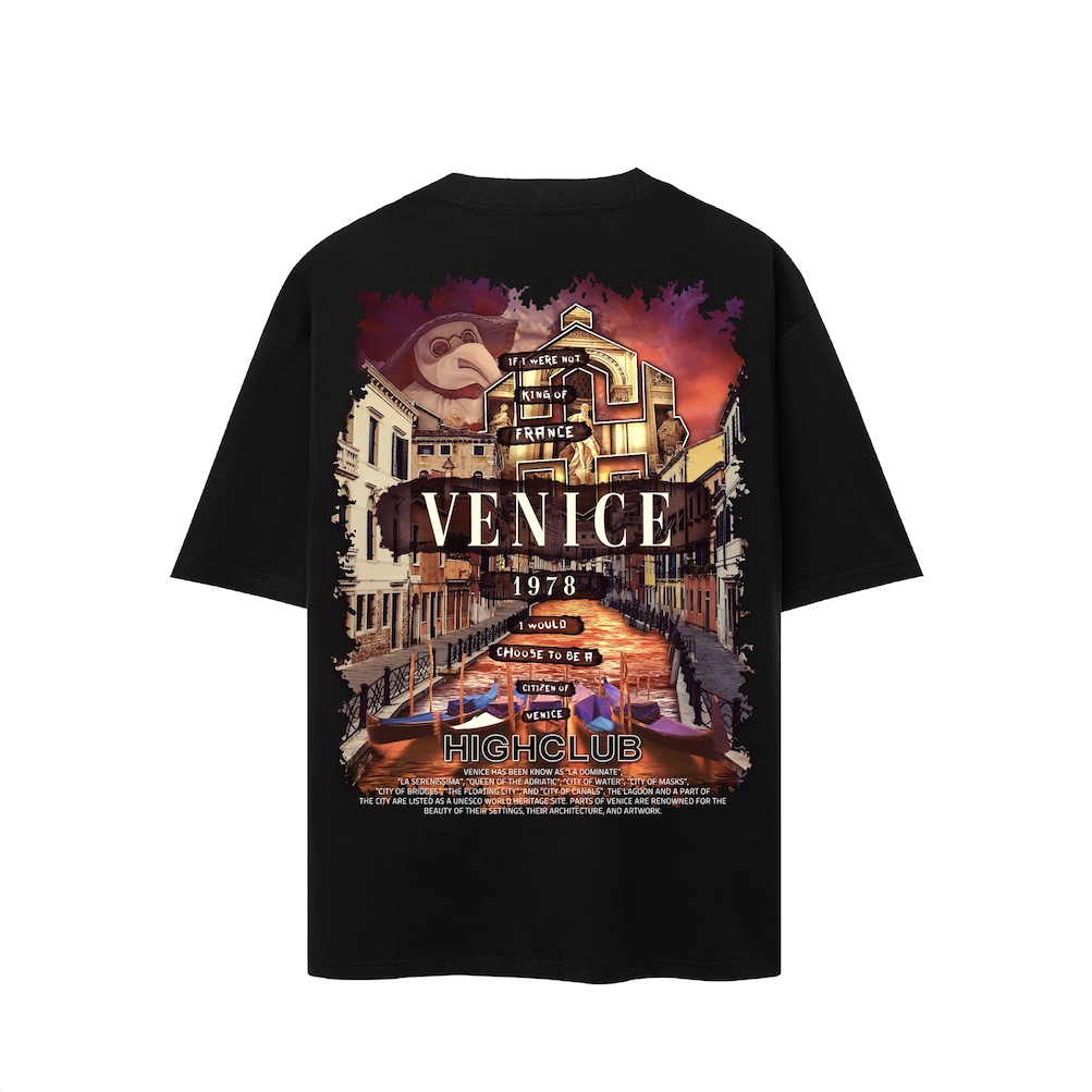Áo Thun VENICE Tay Lỡ Unisex Nam/Nữ Đen/Trắng Cổ Tròn - HIGHCLUB Brand Chính Hãng