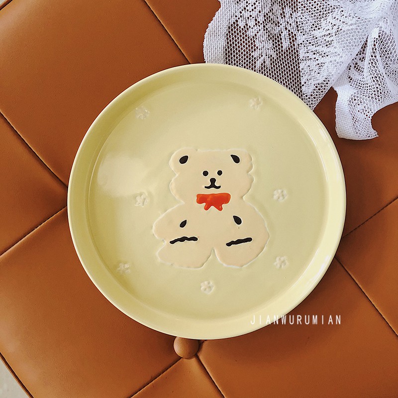 Đĩa ăn tối đĩa gốm sứ tráng men hoạt hình vẽ tay #littlechick