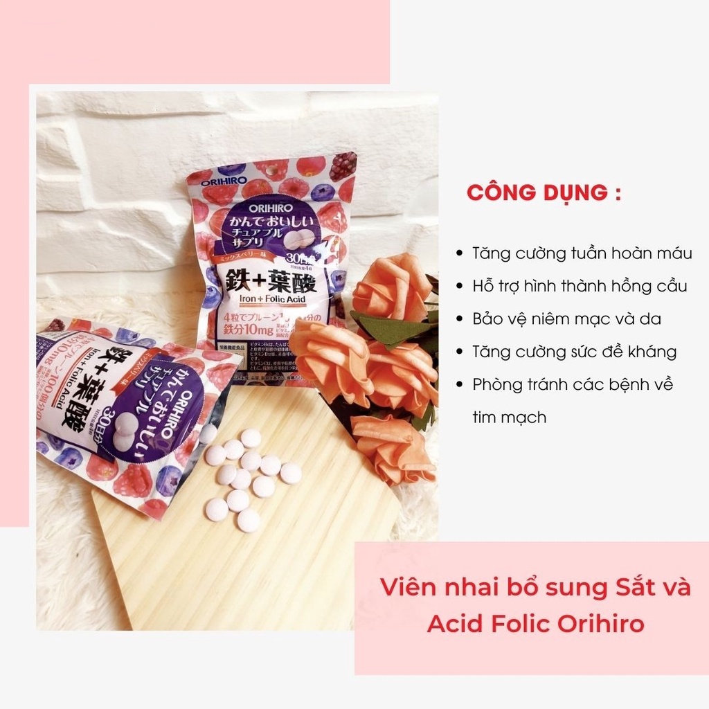 Viên Bổ Sung Sắt Và Folic Acid Orihiro Dạng Túi 120 Viên