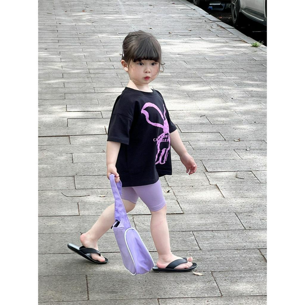 Bộ quần áo legging thỏ tím cho bé gái, set áo phông quần đùi legging siêu co dãn chất bozip trẻ em, TP KIDS