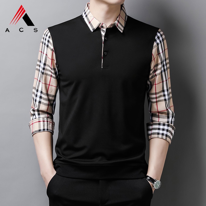 Áo sơ mi dài tay giả hai lớp họa tiết sọc caro thời trang công sở cho nam 3 màu lựa chọn