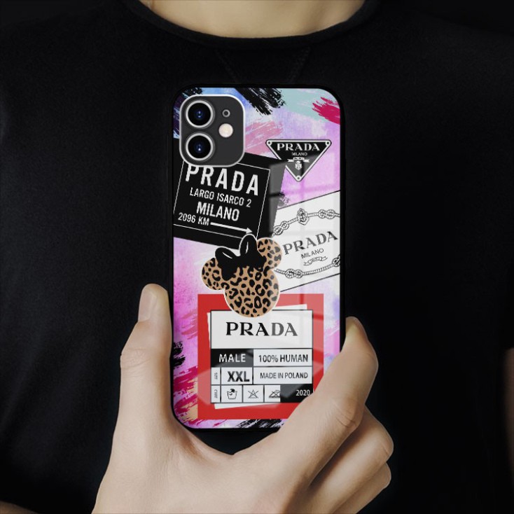 Ốp kính cường lực hình logo Prada chống trơn riêng mình Iphone OK-JC20210076
