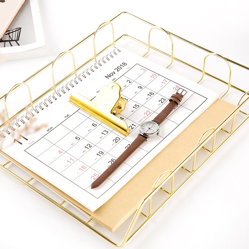 Kệ đựng tài liệu 4 ngăn cao cấp, giá sách thép không gỉ decor bàn làm việc