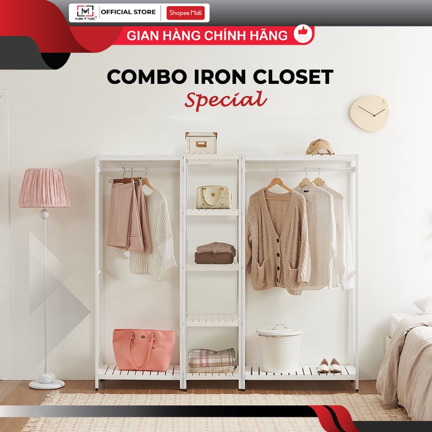 Combo tủ treo quần áo khung sắt tĩnh điện hàng xuất khẩu cao cấp thương hiệu MW FURNITURE - Special