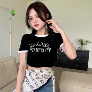 Áo thun croptop ROLLIN phối viền