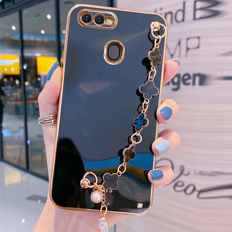 Ốp điện thoại KOOSUK mềm mạ có dây đeo tay thời trang cho Oppo a5s a7 a11k a12 f9 pro ax7 ax5s a7x