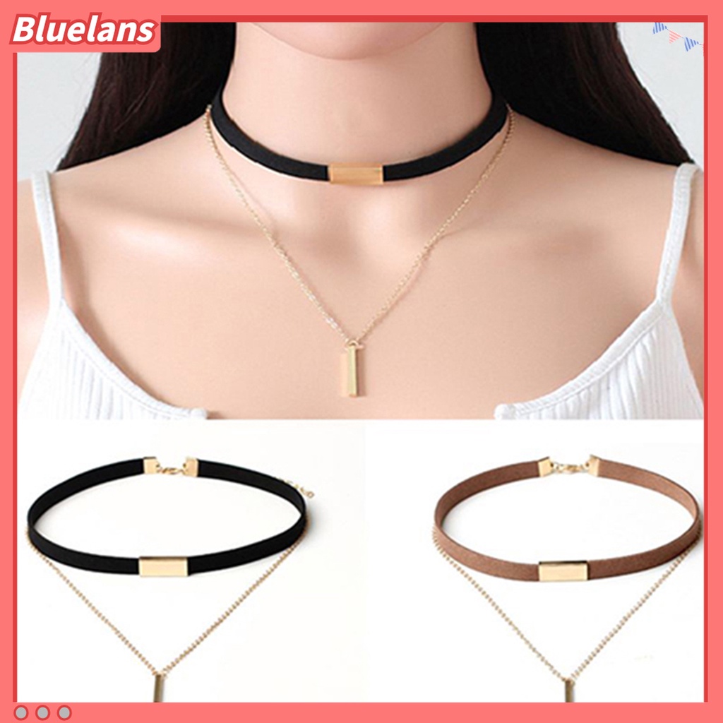 Vòng cổ choker giả da lộn nhiều lớp phong cách cổ điển dành cho nữ