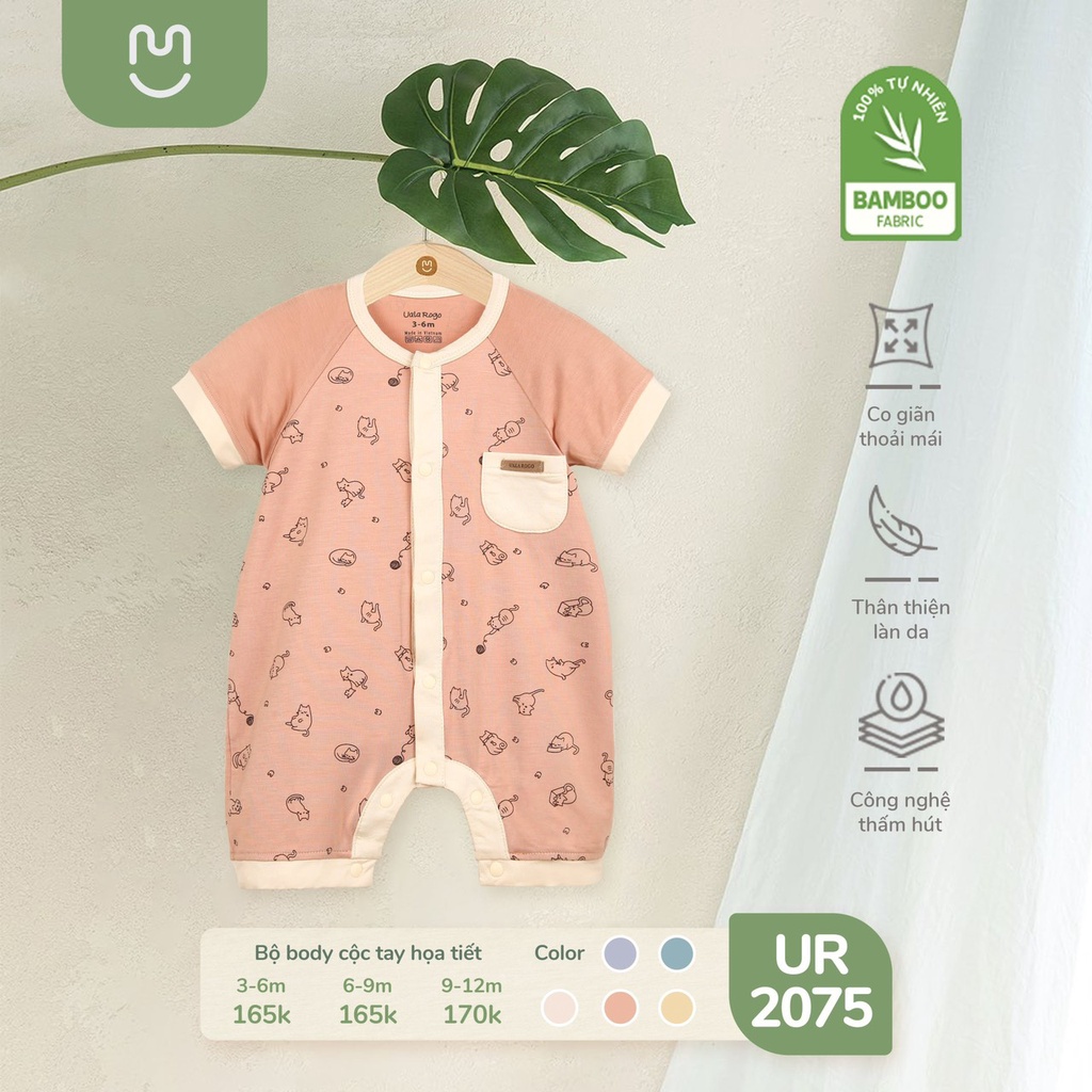 Bodysuit cộc tay Ualarogo 3-12M vải bamboo liền thân gọn gàng cúc bấm tiện lợi cho mùa hè