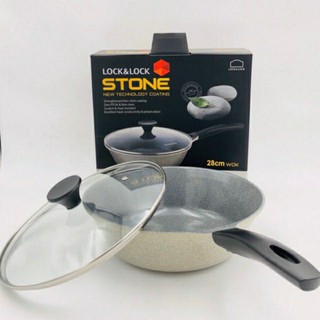 {Hàng Chính Hãng} Chảo Sâu Lòng Đáy Phẳng Đá Stone Lock&Lock 28cm {Giá Rẻ}