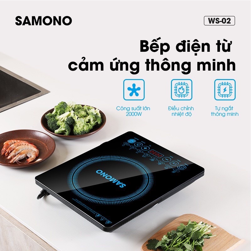 Bếp điện từ đơn cảm ứng thông minh SAMONO WS - 02 Cảm ứng -Tự ngắt thông minh - Nhiều chế năng nấu - Bảo hành 12 tháng