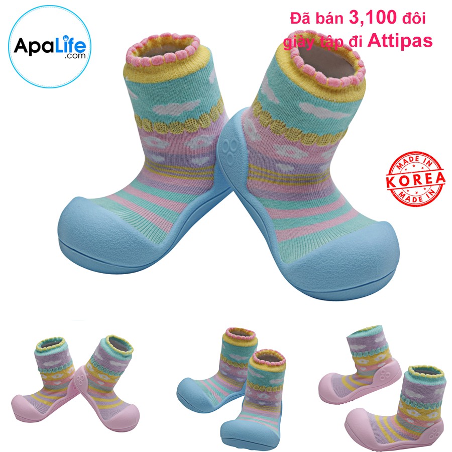 Attipas Attibebe Pink/Sky - Giày tập đi cho bé trai /bé gái từ 3 - 24 tháng nhập Hàn Quốc: đế mềm, êm chân & chống trượt