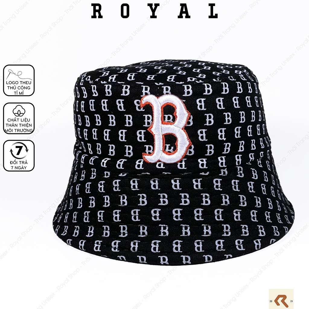 Nón bucket mlb monogram boston mũ bucket b vải kaki cotton - Royal Shop