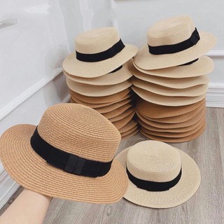 Nón Cói (Mũ Cói) Sợi Cói Tự Nhiên Cao Cấp Vành Rộng Phối Dây Nơ Phong Cách Vintage Đi Biển