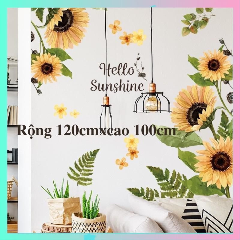 decal dán tường, Tranh dán tường hoa hướng dương, trang trí phòng ngủ, phòng khách, cửa, kính