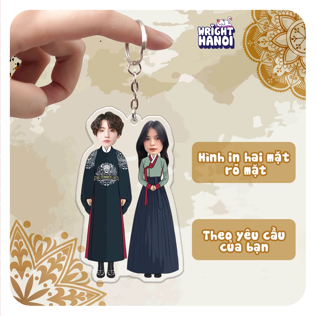 Móc khóa cặp đôi Hanbok dễ thương in theo yêu cầu ghép mặt idol