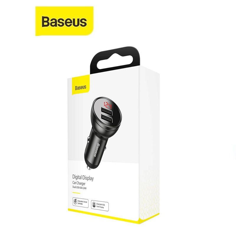 Tẩu sạc nhanh 24W Baseus Digital Display Car Charge màn hình Led 2 cổng Usb cho xe hơi